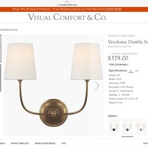 DESIGNER THOMAS O'BRIEN Vendome Double wall Sconce